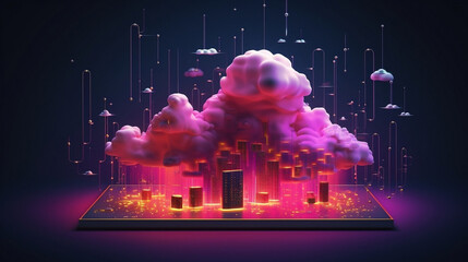 IaaS, Infrastructure as a Service, Cloud Computing Creative Illustration. High Quality Illustration, 8K, 3D, AD, Banner, Poster, Blog Post, Technological - obrazy, fototapety, plakaty