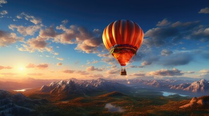 Solar powered hot air balloon floating through the sky. Created with Generative AI technology