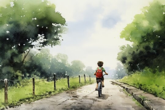 自転車に乗る少年,Generative AI AI画像