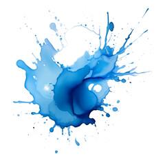 Blue Colored Ink Splatter on Transparent background.