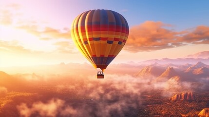 Obraz premium Beautiful landscape with hot air balloons and mountains, rivers, forests.