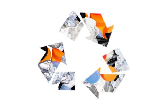 Recycle symbol of used plastic bottles isolated on transparent background png.