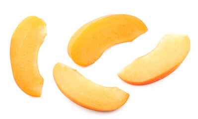 Pieces of ripe apricot isolated on white background