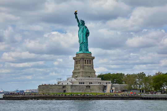 Statue of Liberty in New York from Upper Bay Area at the Southern tip of Manhattan Island, USA