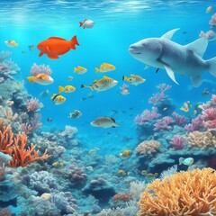 Obraz na płótnie Canvas Ocean underwater with marine animals 3D ;Generated to AI