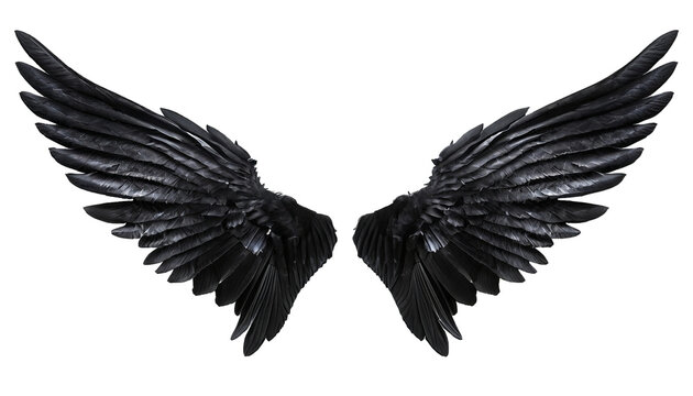Pair of black realistic wings on transparent background