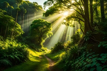 sunlight through the forest generated by AI tool 