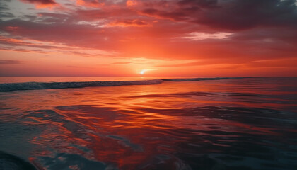 Tranquil seascape at dusk, vibrant colors reflect heaven beauty generated by AI