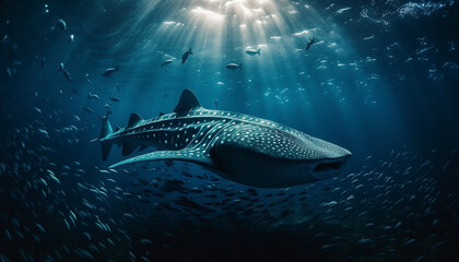 Naklejka premium Deep sea diving reveals majestic beauty in natural underwater world generated by AI