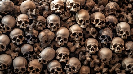 Pile of human skulls and bones