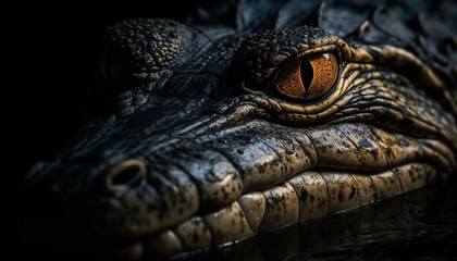 Obraz premium Animal teeth, reptile aggression, crocodile portrait, dangerous animal in nature generated by AI
