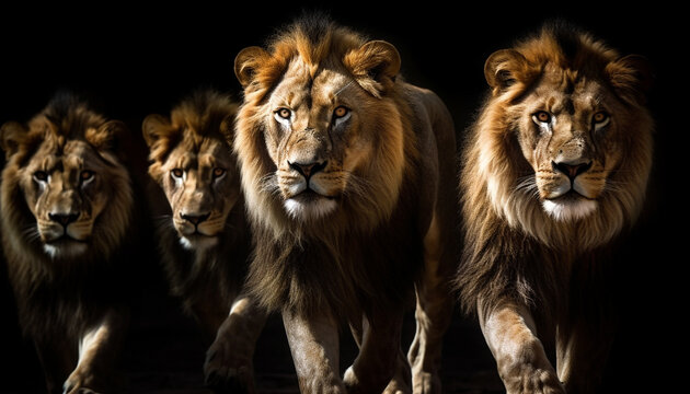Majestic lioness walking in a row with her pride in Africa generated by AI
