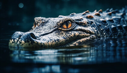 Fototapeta premium Large crocodile in the swamp, aggressive with sharp teeth underwater generated by AI