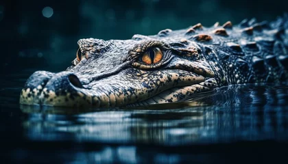Fototapeten Large crocodile in the swamp, aggressive with sharp teeth underwater generated by AI © djvstock