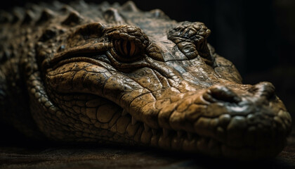 Obraz premium Animal skin, reptile scale, crocodile teeth, dangerous wildlife portrait generated by AI