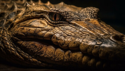 Obraz premium Large caiman dangerous teeth and scales in tropical African swamp generated by AI