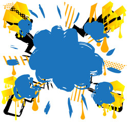 Blue Graffiti speech bubble on colorful background. Abstract modern street art decoration backdrop performed in urban painting style.