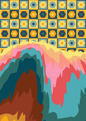 Retro 70s Background. Groovy abstract 1970s art template. Minimalistic Vintage striped design poster. Old-fashioned rainbow color artwork.