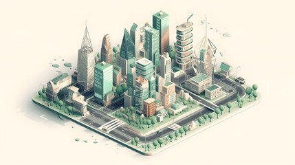 Urban Oasis: A Futuristic 3D Vector Illustration of Eco-Friendly Cityscape