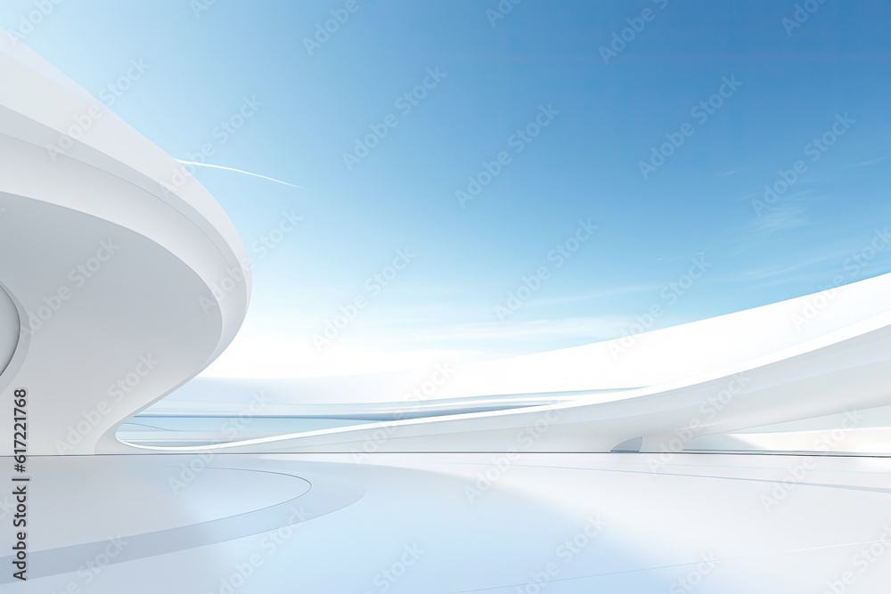 Wall mural white minimal architecture building background empty wide space for mock up, concrete floor car park