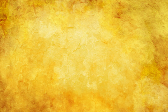 Rich gold background texture, golden yellow color with distressed brown border grunge texture, abstract marbled bark or stone design, blank gold paper with texture