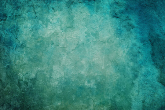 Rich blue green background texture, teal or turquoise color with distressed blue border grunge texture, abstract marbled bark or stone design, blank blue paper with texture