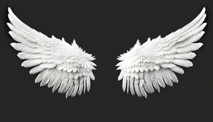 Isolated white angel wing black background realistic - obrazy, fototapety, plakaty