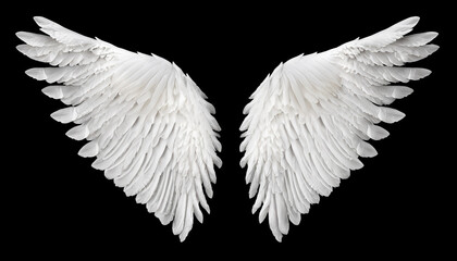 Fototapeta na wymiar Isolated white angel wing black background realistic