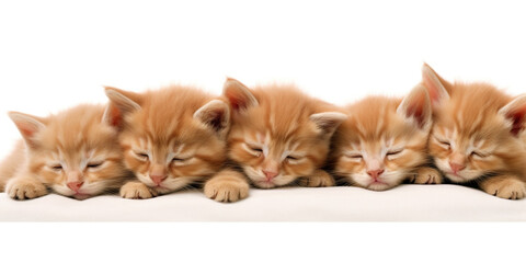 A group of kittens sleeping together on a white surface. Generative AI.