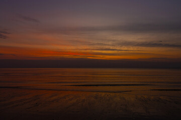 Fototapeta na wymiar landscape view light in morning sunrise and silhouette ocean Asia Thailand