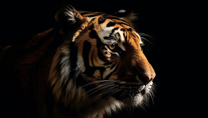 Obraz premium Majestic Bengal tiger staring with aggression in tropical rainforest generated by AI