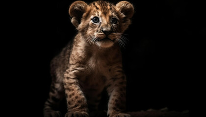 Fototapeta na wymiar Endangered Bengal tiger cub staring, playful and majestic in studio generated by AI