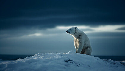 Fototapeta na wymiar Majestic arctic mammal standing on ice floe in tranquil scene generated by AI