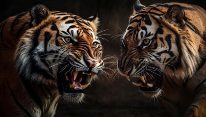 Bengal tiger staring with fury, aggression in its majestic portrait generated by AI