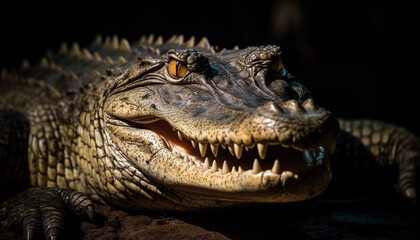 Large crocodile furious aggression captured in close up portrait generated by AI