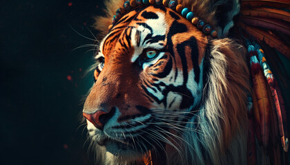 Majestic Bengal tiger staring with intense animal eyes in nature generated by AI
