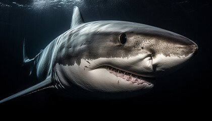 Fototapeta premium Sharp teeth of a giant saltwater fish in close up motion generated by AI