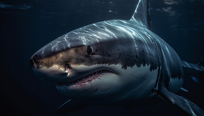 Naklejka premium Majestic giant reptile with dangerous teeth in deep blue water generated by AI