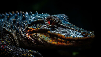 Fototapeta premium Endangered reptile in tropical forest blue iguana looks dangerous generated by AI