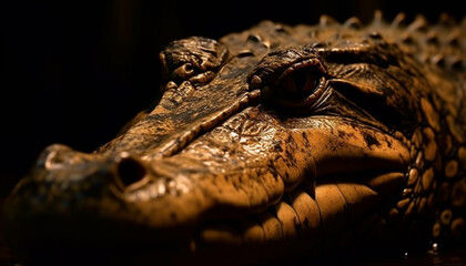 Fototapeta premium Furious crocodile spooky portrait, selective focus on dangerous animal teeth generated by AI