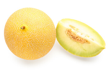 Sweet melon with piece on white background