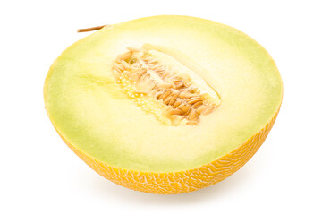 Half of sweet melon on white background