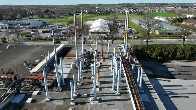 Aerial view of manufacturing roof, industrial roof in USA