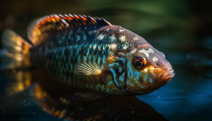 Fototapeta premium Multi colored fish swimming in tropical underwater paradise, surrounded by beauty generated by AI