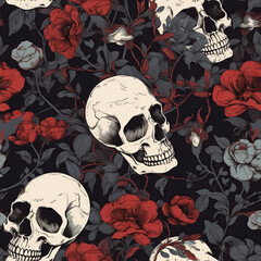 pattern with skulls floral background seamless pattern