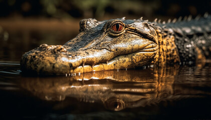 Fototapeta premium Close up of crocodile teeth in wetland, reflecting tropical climate generated by AI