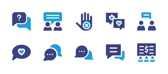 Conversation icon set. Duotone color. Vector illustration. Containing question, talking, say no, conversation, chat bubble, chat.
