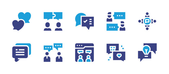 Fototapeta na wymiar Conversation icon set. Duotone color. Vector illustration. Containing conversation, meeting, chat, businessmen, brainstorming.