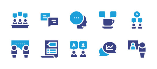 Conversation icon set. Duotone color. Vector illustration. Containing meeting, conversation, talk, coffee mug, time, dialogue, chat.
