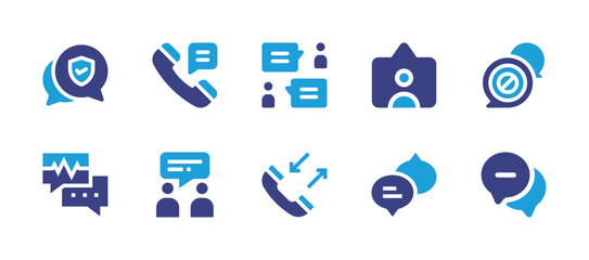 Conversation icon set. Duotone color. Vector illustration. Containing conversation, talk, debate, speech bubbles, chart.
